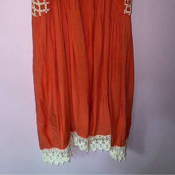 Entro Sundress M Orange Crochet Empire Mini Dress - Picture 8 of 11